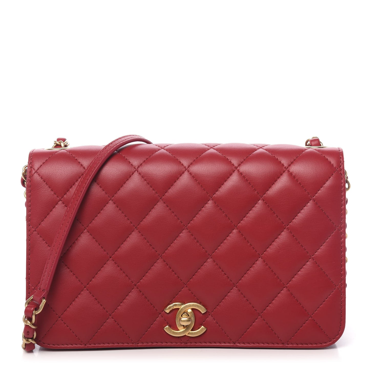 Calfskin Quilted Single Flap Bag Red