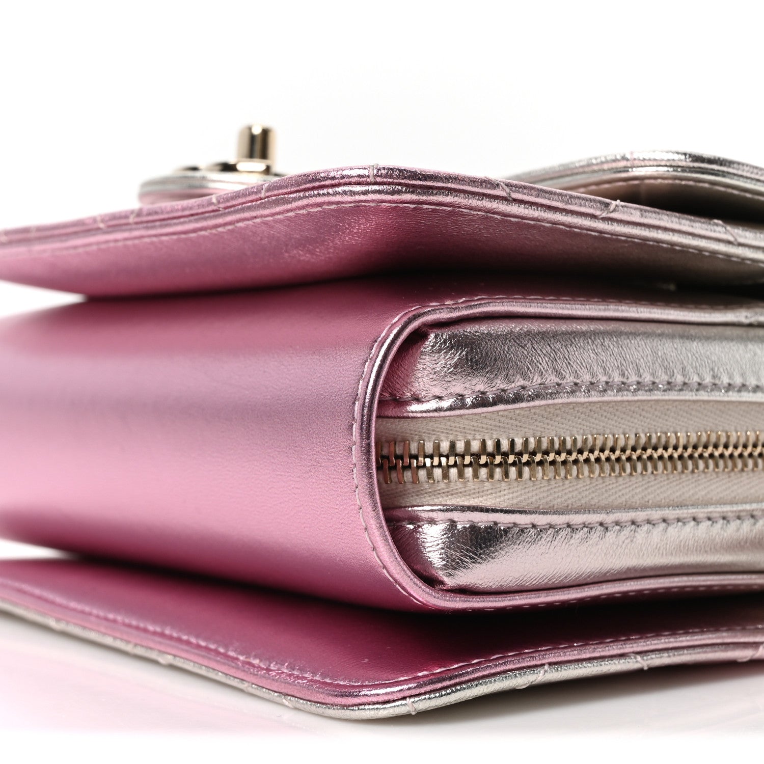 Chanel Metallic Lambskin Like A Wallet Flap Golden Pink 10 of 10