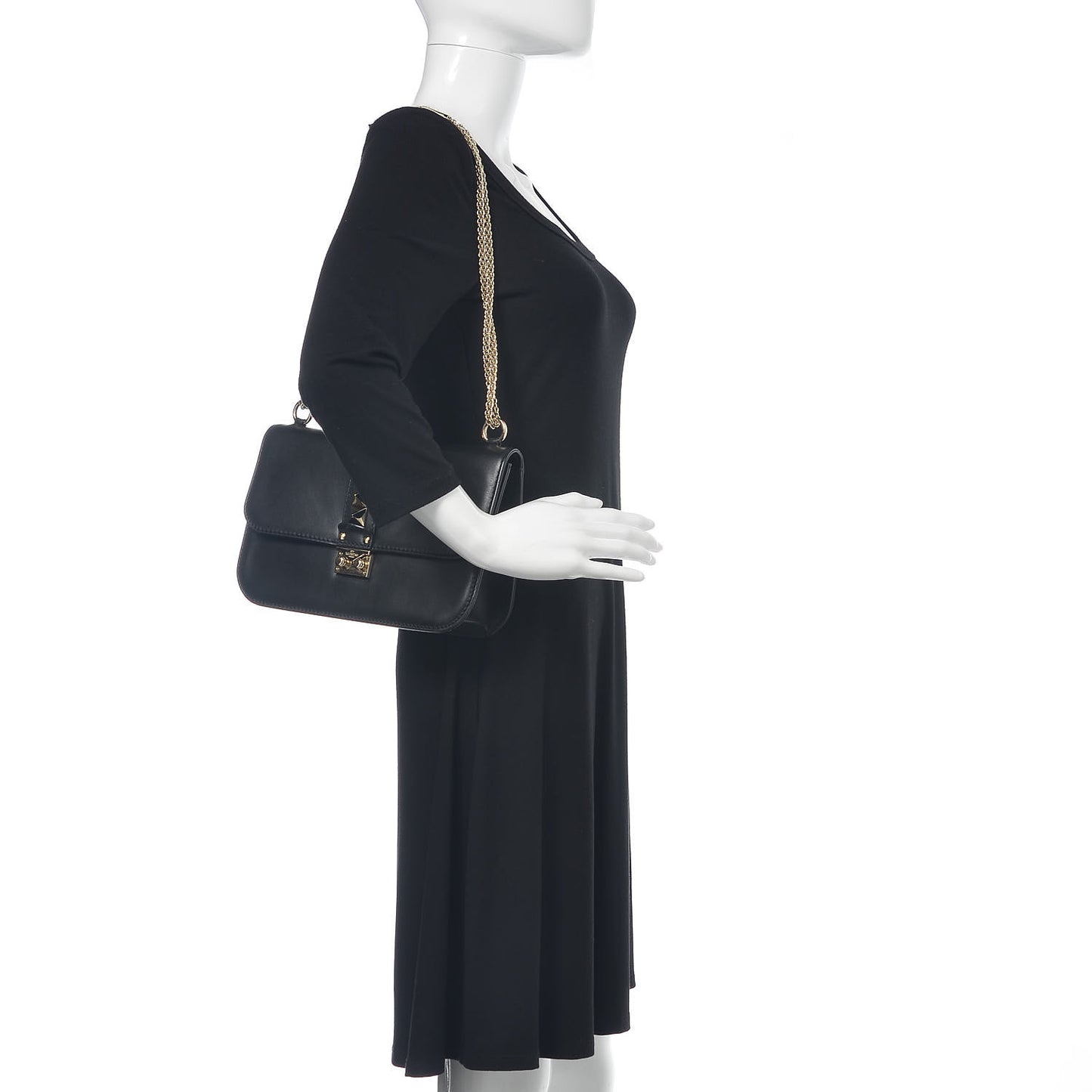 Vitello Medium Glam Lock Rockstud Flap Black