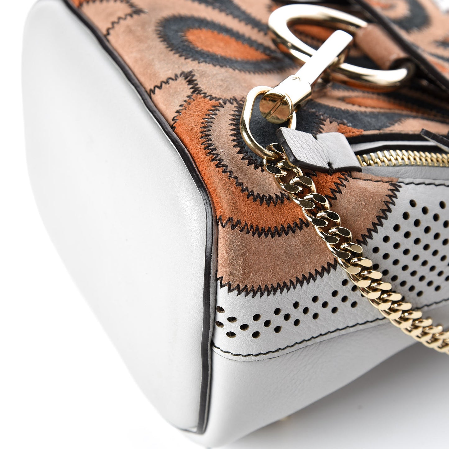 Calfskin Suede Paisley Patchwork Perforated Mini Faye Backpack Airy Grey