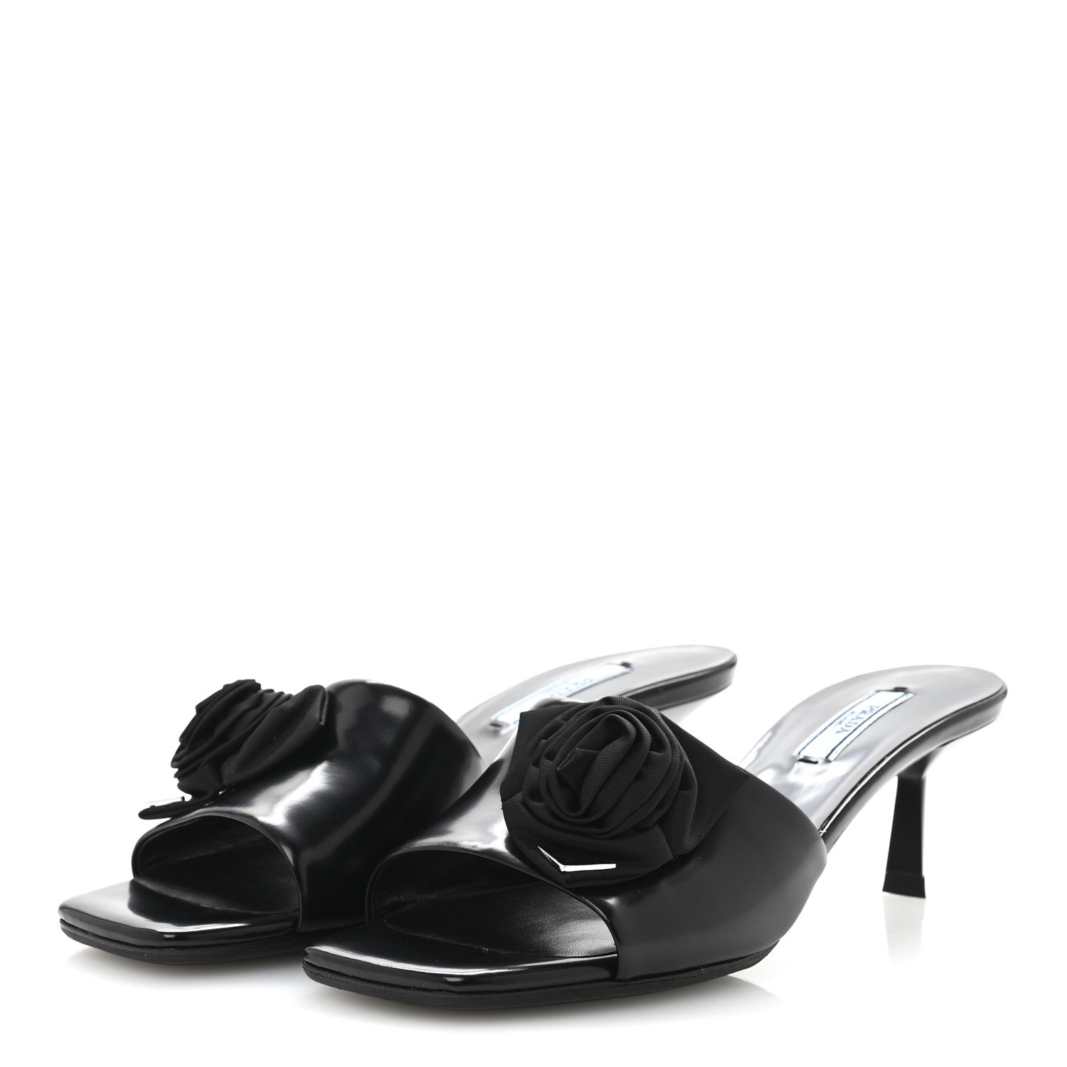 Prada Spazzolato Nylon Flower Metal Triangle Logo Slide Sandals 37 Black 4 of 9