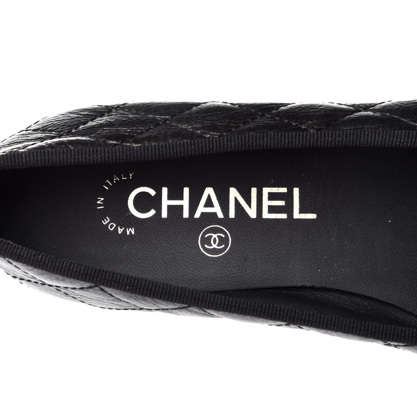 Metallic Aged Calfskin Quilted CC Cap Toe Ballerina Flats 36.5 Dark Silver