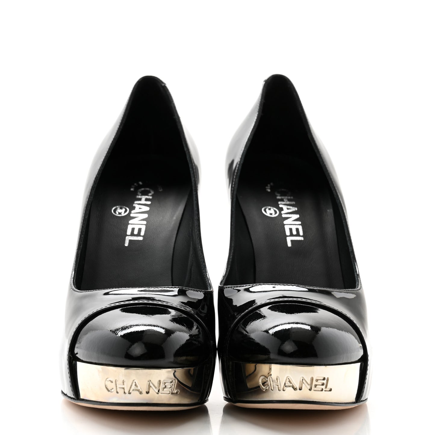 Patent Silver Cap Toe CC Pumps 39.5 Black