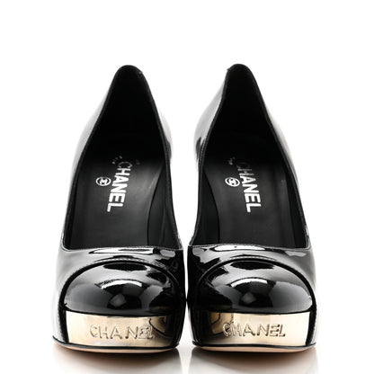 Chanel Patent Silver Cap Toe CC Pumps 39.5 Black 2 of 10