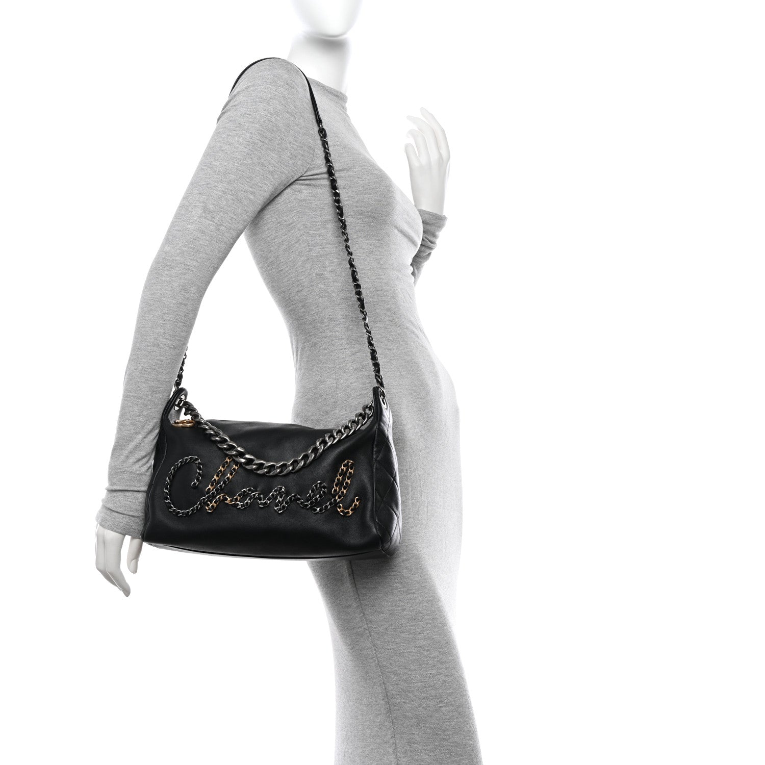 Chanel Calfskin Chain 20s Signature Hobo Black 3 of 10