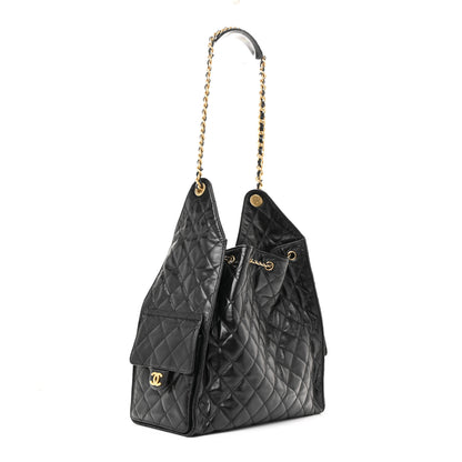 Chanel Shiny Crumpled Calfskin Quilted Medium Chanel 25 Handbag Black 4 of 21