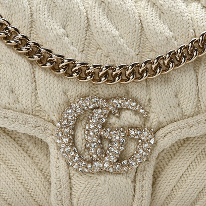 Gucci Knitted Wool Crystal Small GG Marmont Shoulder Bag Ivory 8 of 10
