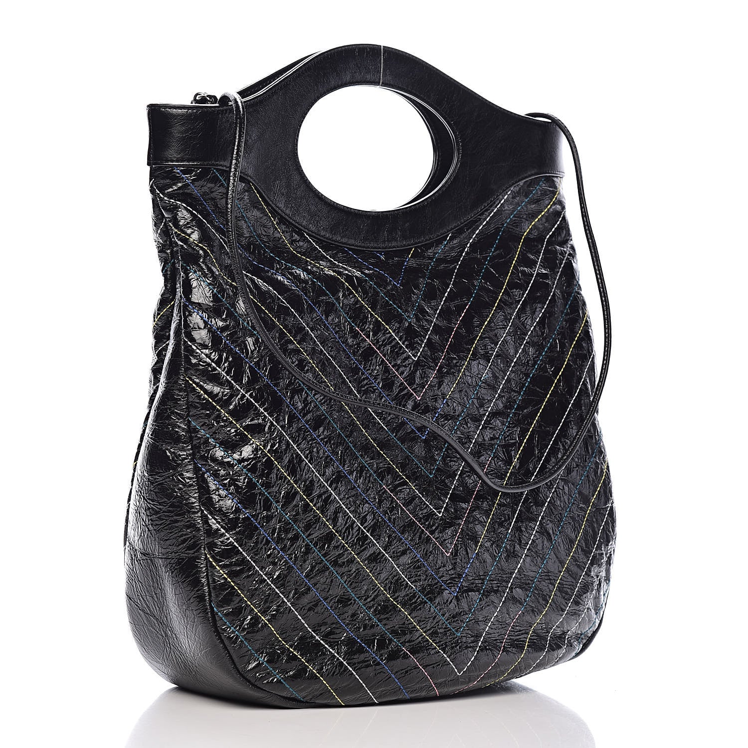 Chanel Glazed Calfskin Chevron Stitched Large 31 Shopping Bag Black 3 of 10