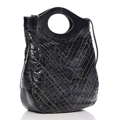 Chanel Glazed Calfskin Chevron Stitched Large 31 Shopping Bag Black 3 of 10
