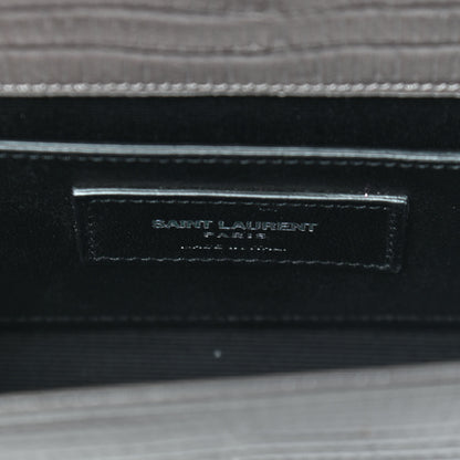 Saint Laurent Calfskin Crocodile Embossed Small Classic Monogram Kate Tassel Satchel Fog 6 of 8