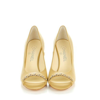 Chanel Calfskin Chain Peep Toe Pumps 37 Beige 2 of 8
