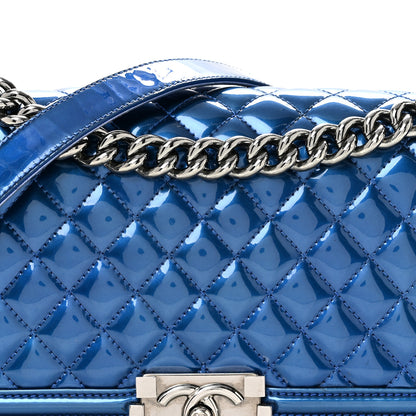 Chanel Metallic Patent Quilted Medium Boy Flap Blue 8 of 15