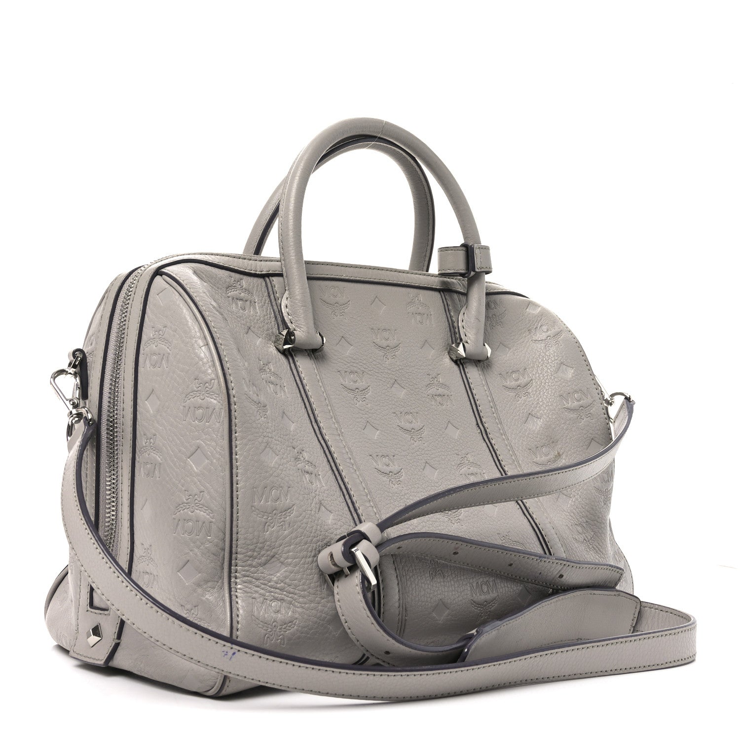 MCM Calfskin Ottomar Monogram Essential Boston Bag Dove 3 of 9