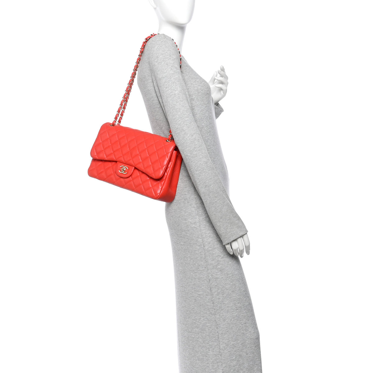 Caviar Quilted Jumbo Double Flap Red