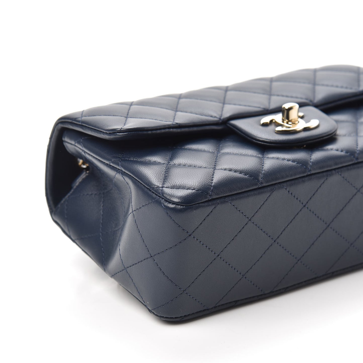 Lambskin Quilted Mini Rectangular Flap Dark Blue