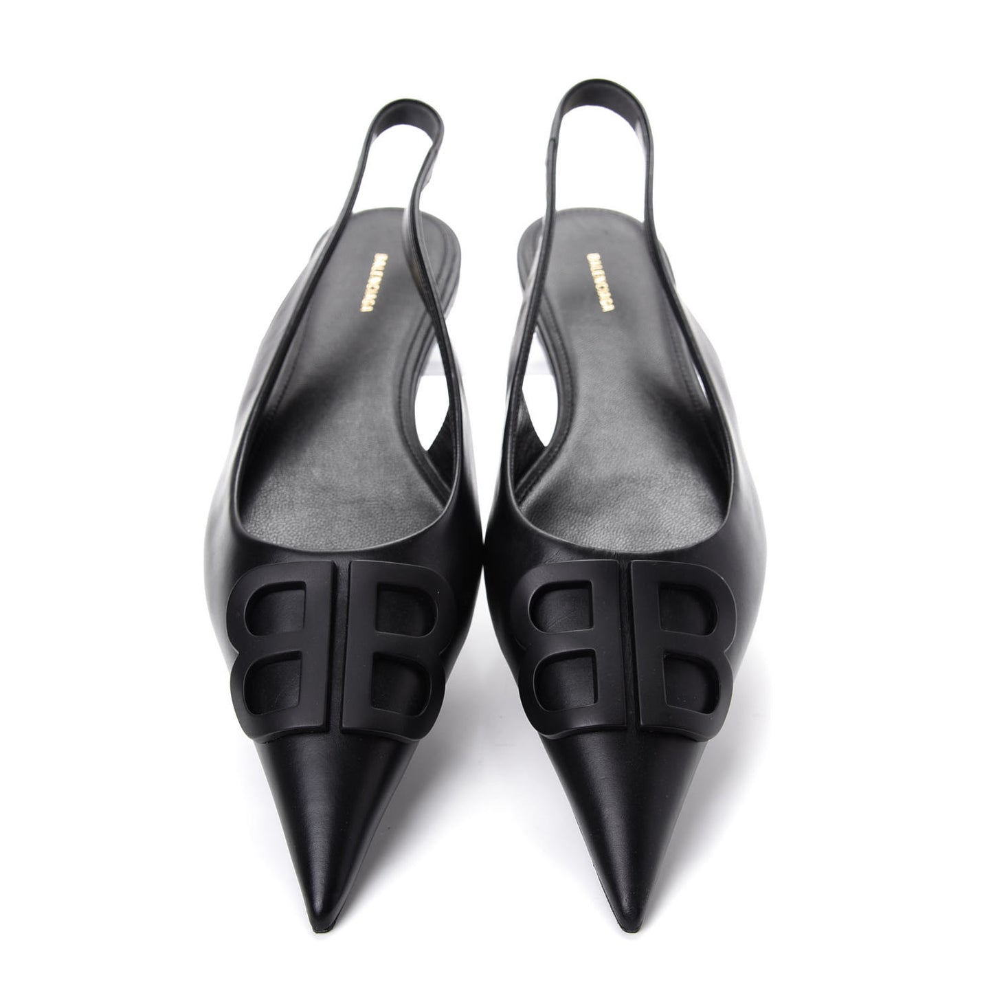Calfskin BB Knife Pointy Toe Slingback Flats 38 Black