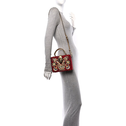 Dolce & Gabbana Brocade Dauphine Crystal Embellished Box Bag Red Gold 2 of 9