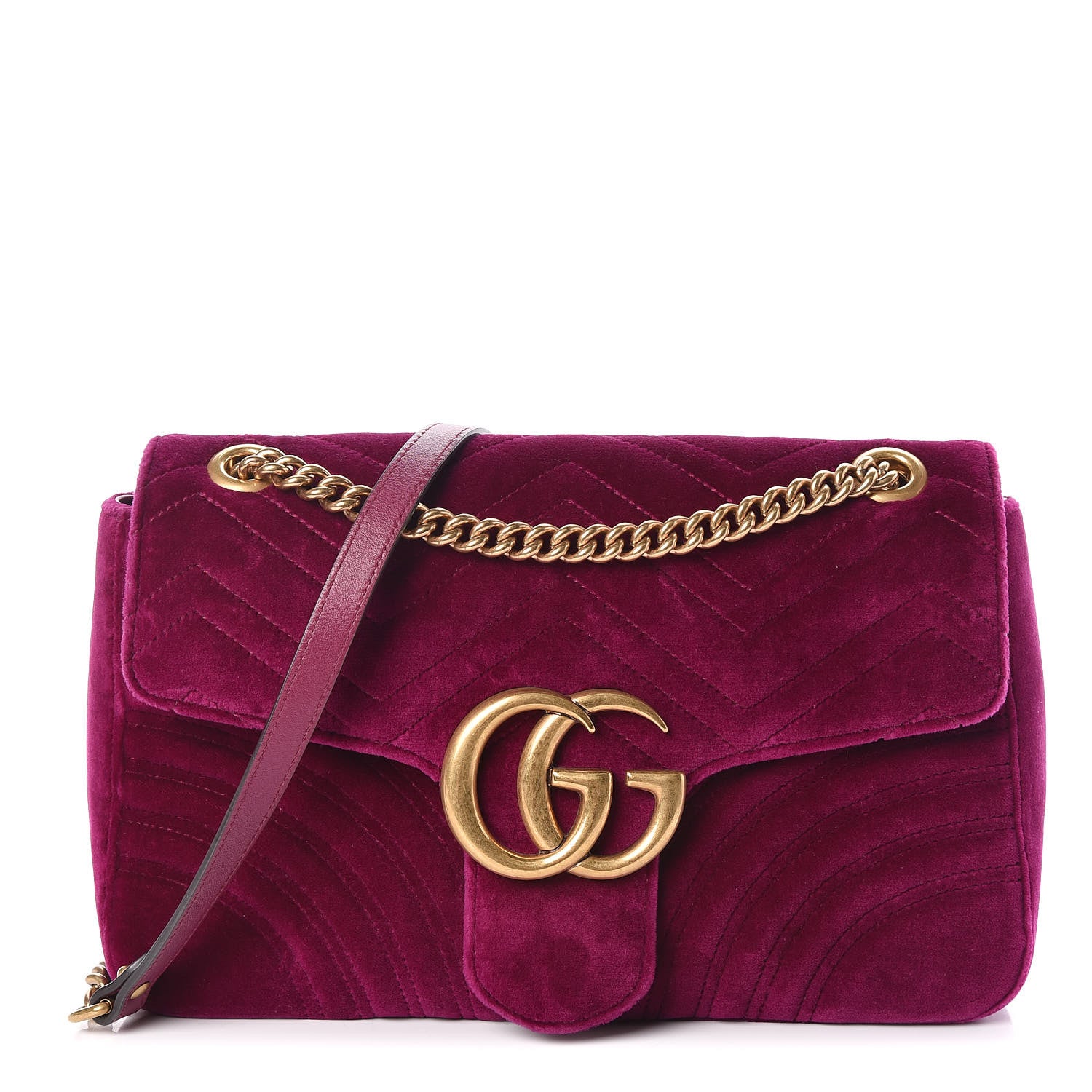Gucci Velvet Matelasse Medium GG Marmont Shoulder Bag Fuchsia Violet Cyclamen 1 of 10