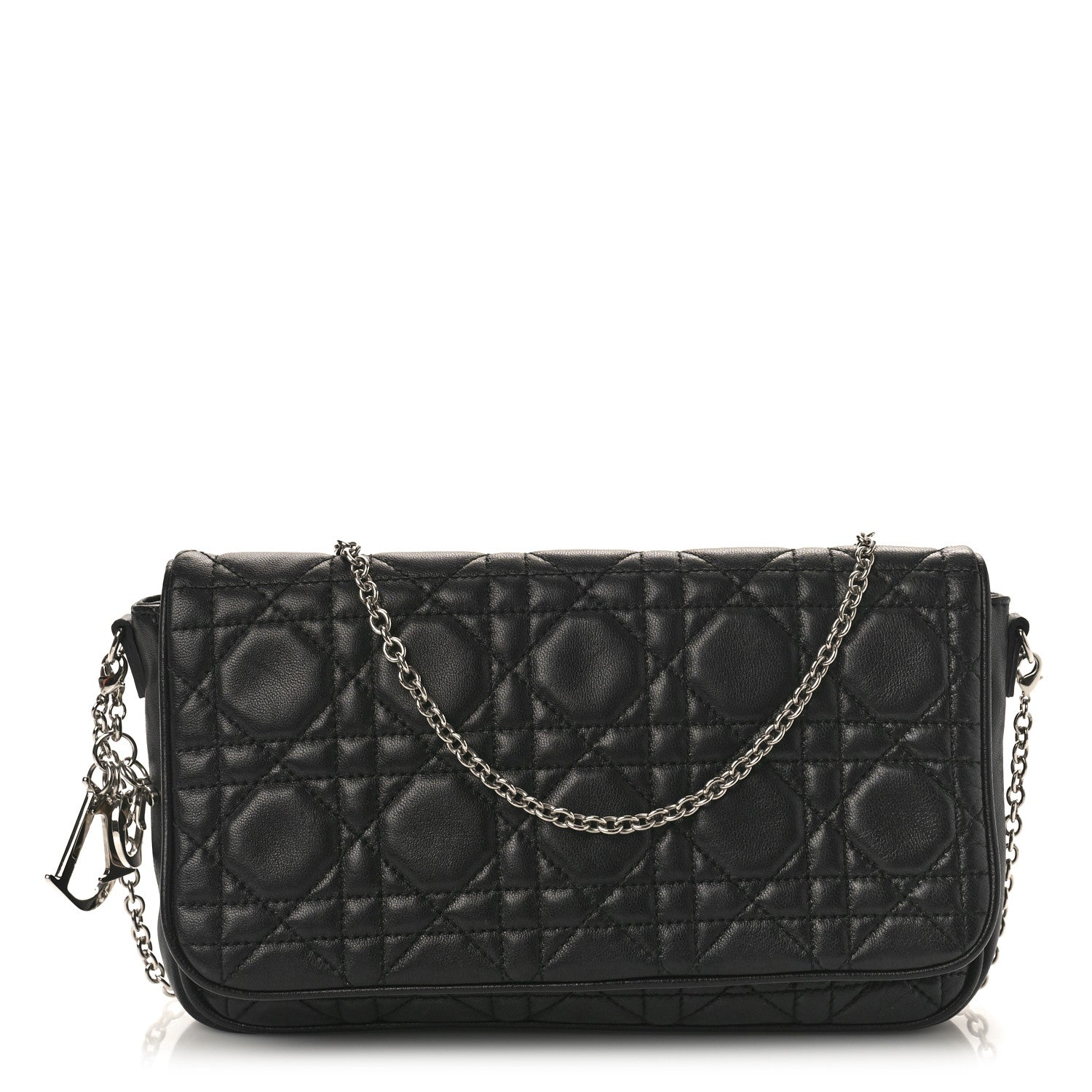 Christian Dior Lambskin Cannage Wallet on Chain Black 1 of 9