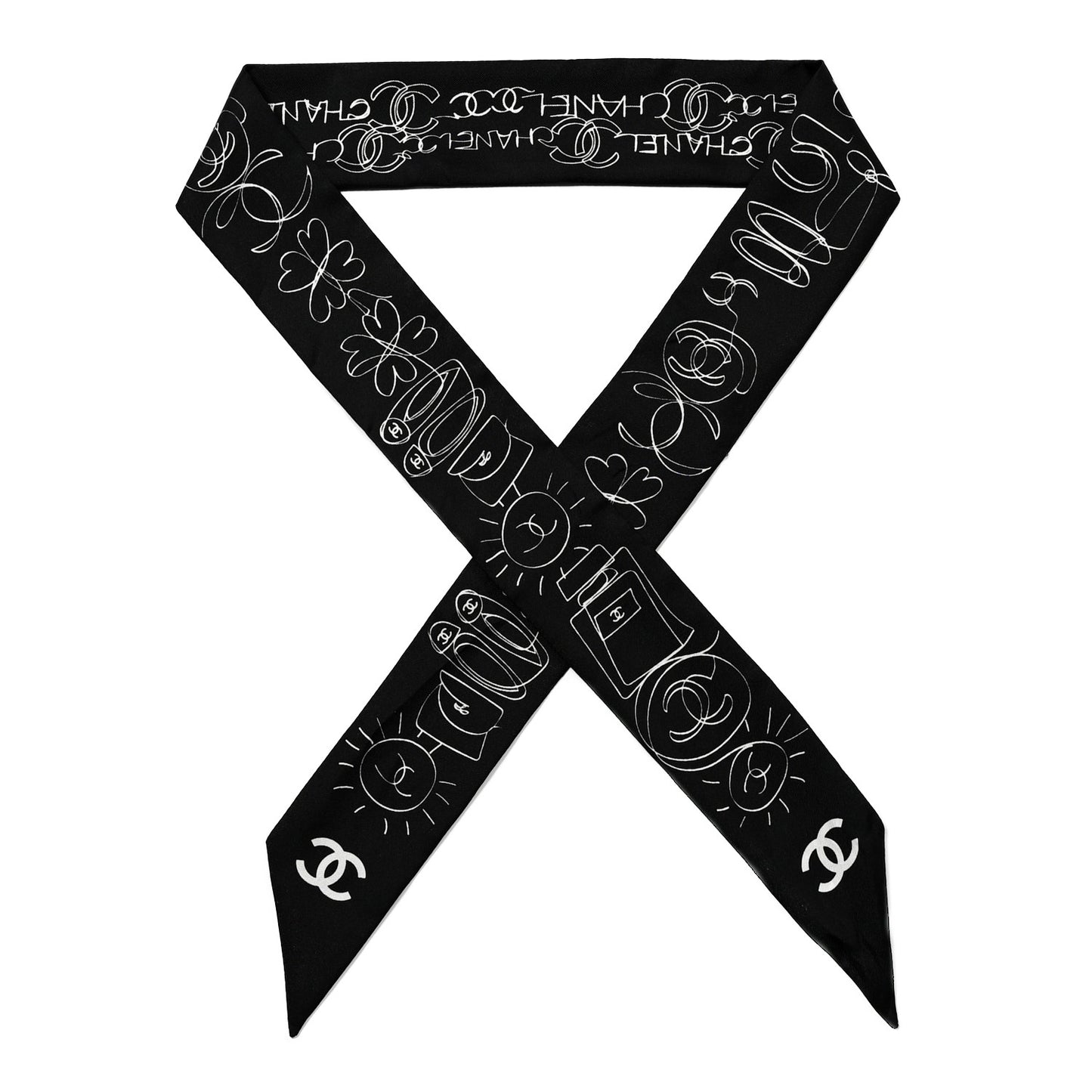 Silk Slim Bandeau Scarf Black White