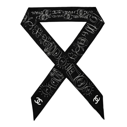 Chanel Silk Slim Bandeau Scarf Black White 1 of 4