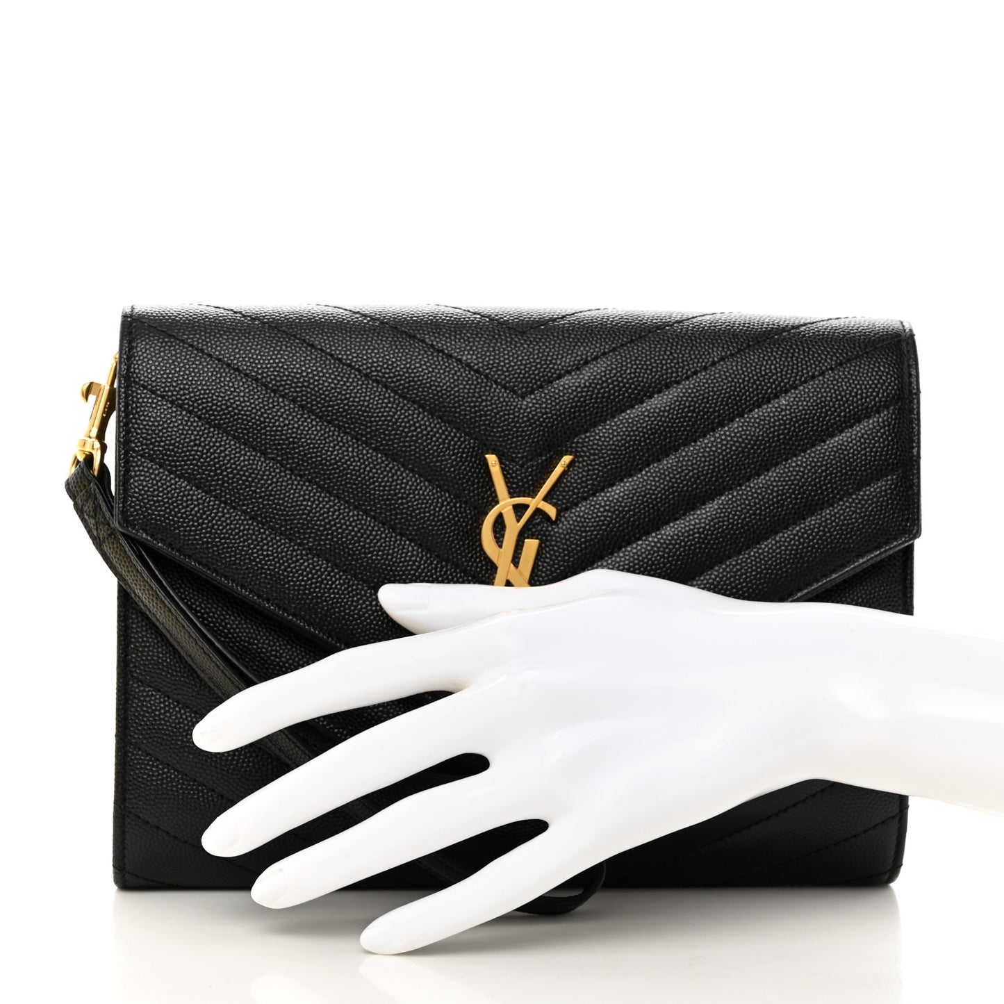 Grain De Poudre Matelasse Chevron Monogram Envelope Clutch Black