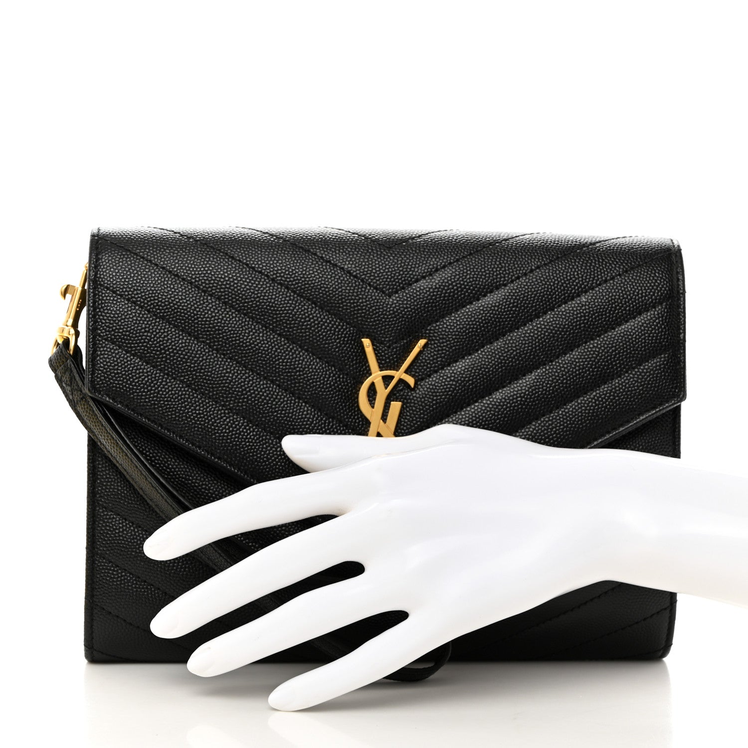 Saint Laurent Grain De Poudre Matelasse Chevron Monogram Envelope Clutch Black 2 of 8