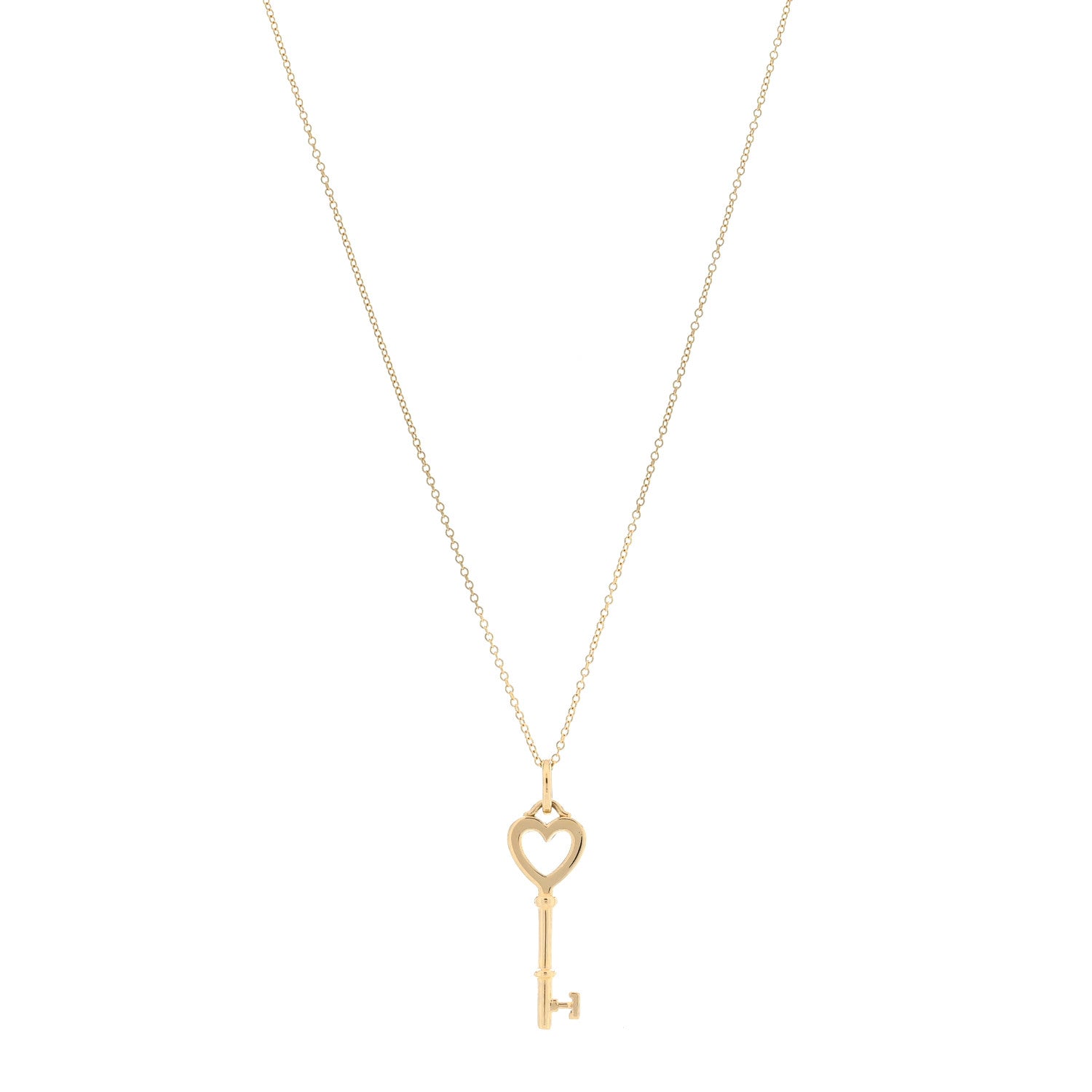 Tiffany 18K Yellow Gold Mini Heart Key Pendant Necklace 1 of 4