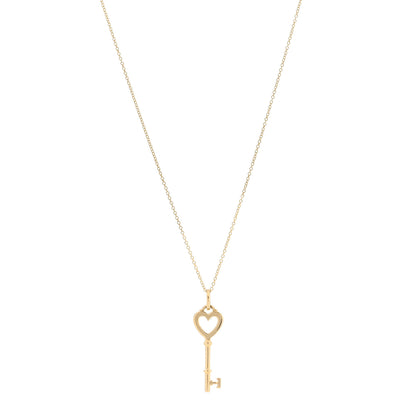 Tiffany 18K Yellow Gold Mini Heart Key Pendant Necklace 1 of 4