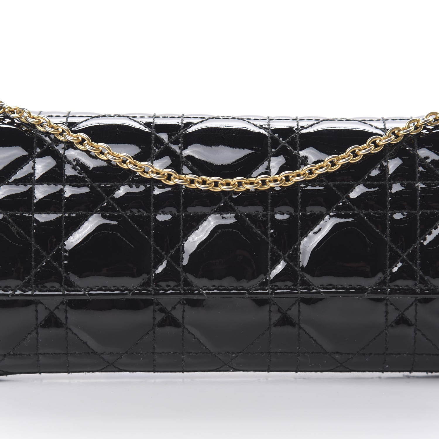 Christian Dior Patent Cannage Rendezvous Chain Wallet Black 8 of 10