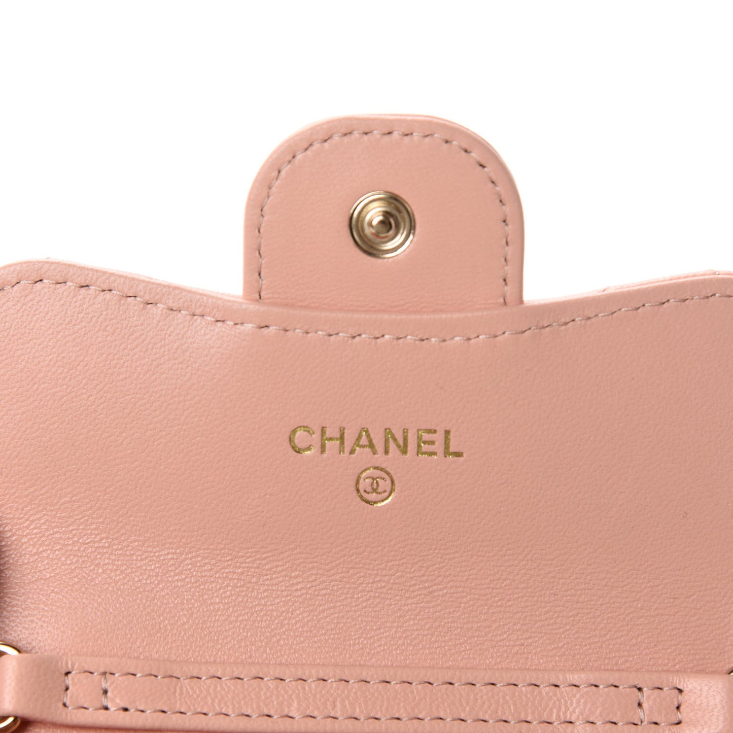 Lambskin Quilted Flap Card Holder On Chain Light Pink
