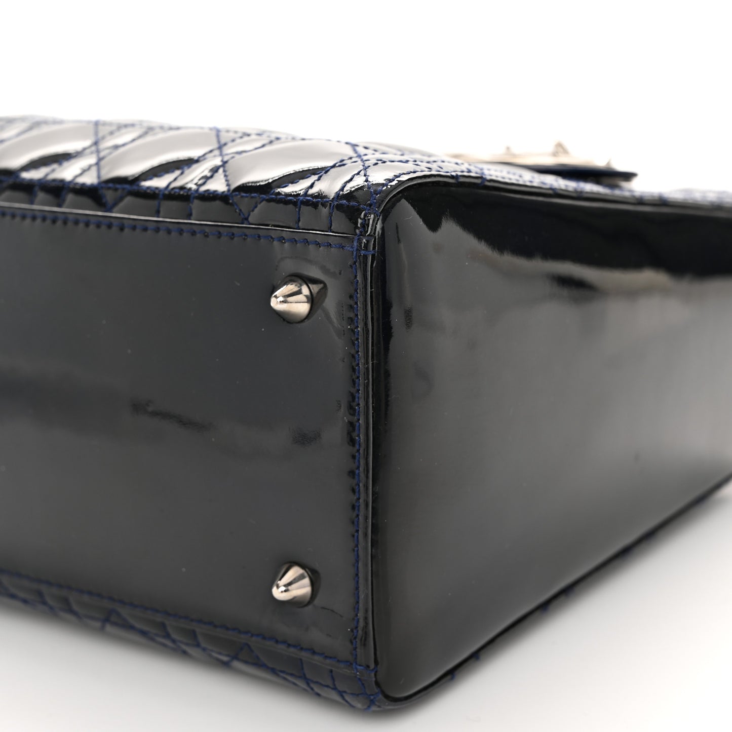 Patent Cannage Medium Lady Dior Navy Blue