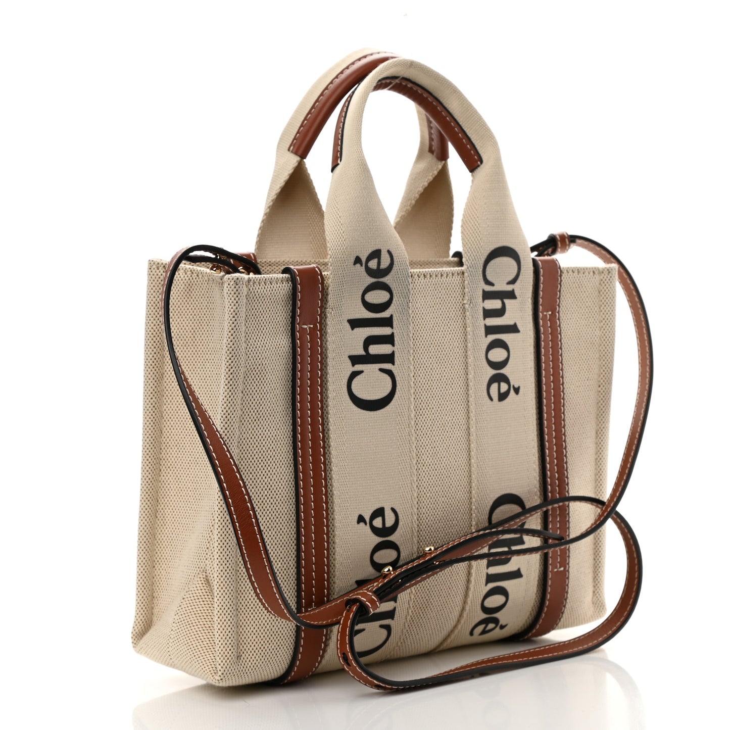 Cotton Calfskin Small Woody Ribbon Tote With Strap White Brown