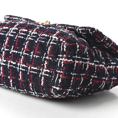 Chanel Tweed Quilted Large 19 Flap Navy Blue White Red 7 of 10