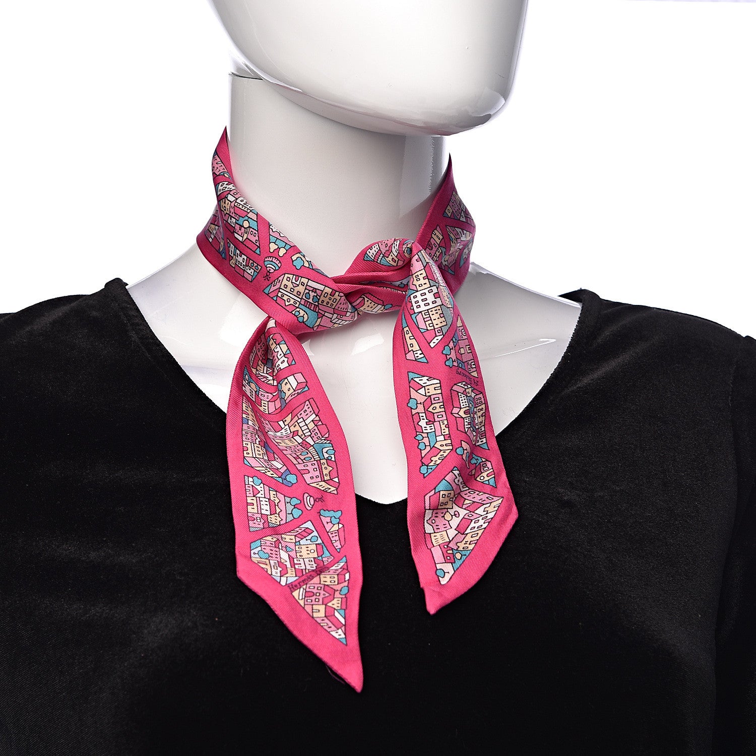 Hermes Silk Rive Droite Rive Gauche Twilly Rose Vif Turquoise Creme 2 of 4