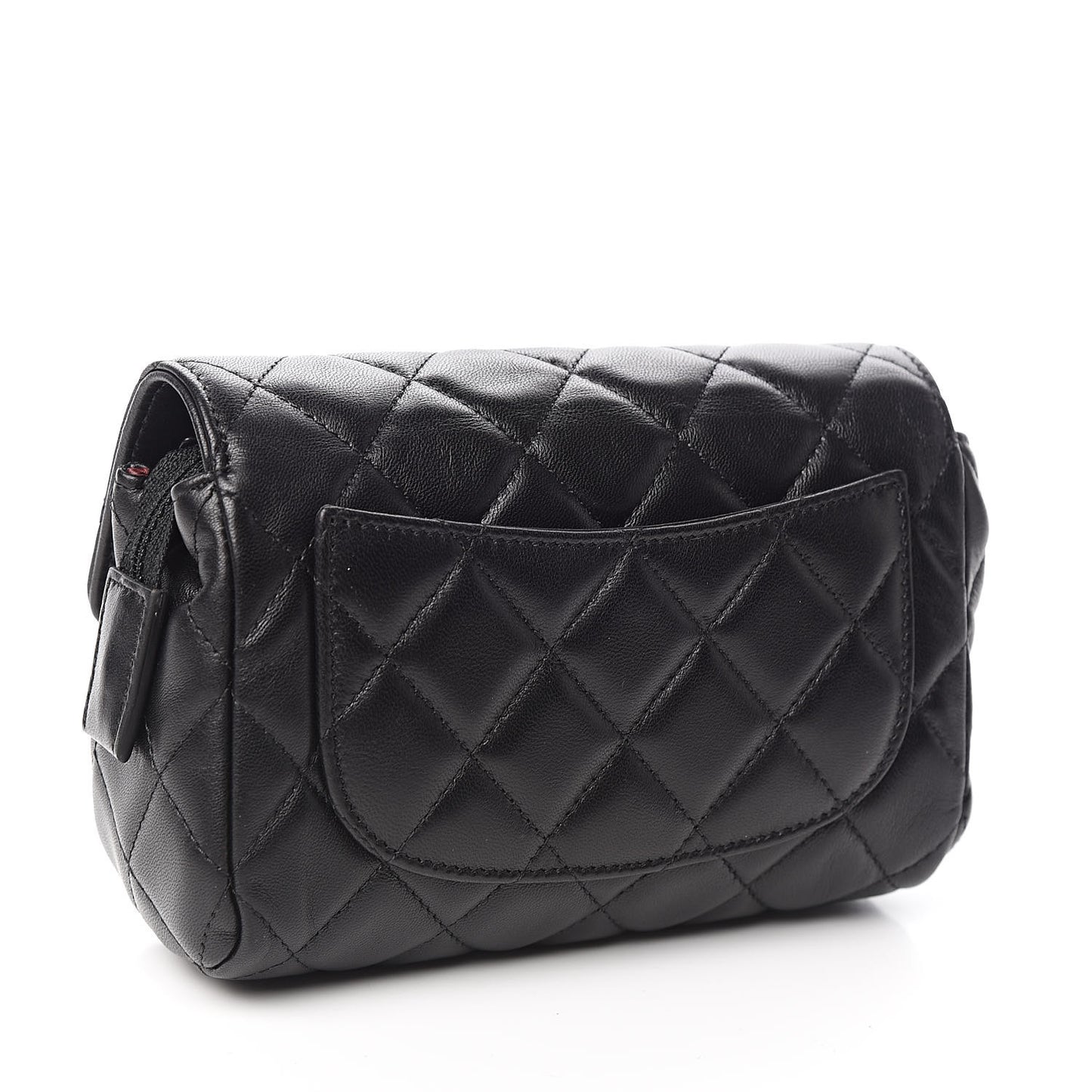 Lambskin Quilted Flap Cosmetic Case Black