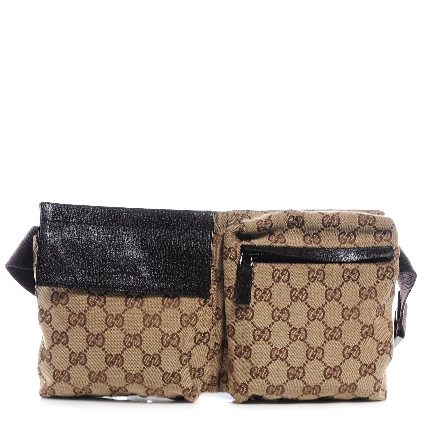 GG Monogram Web Double Pocket Belt Bag Dark Brown