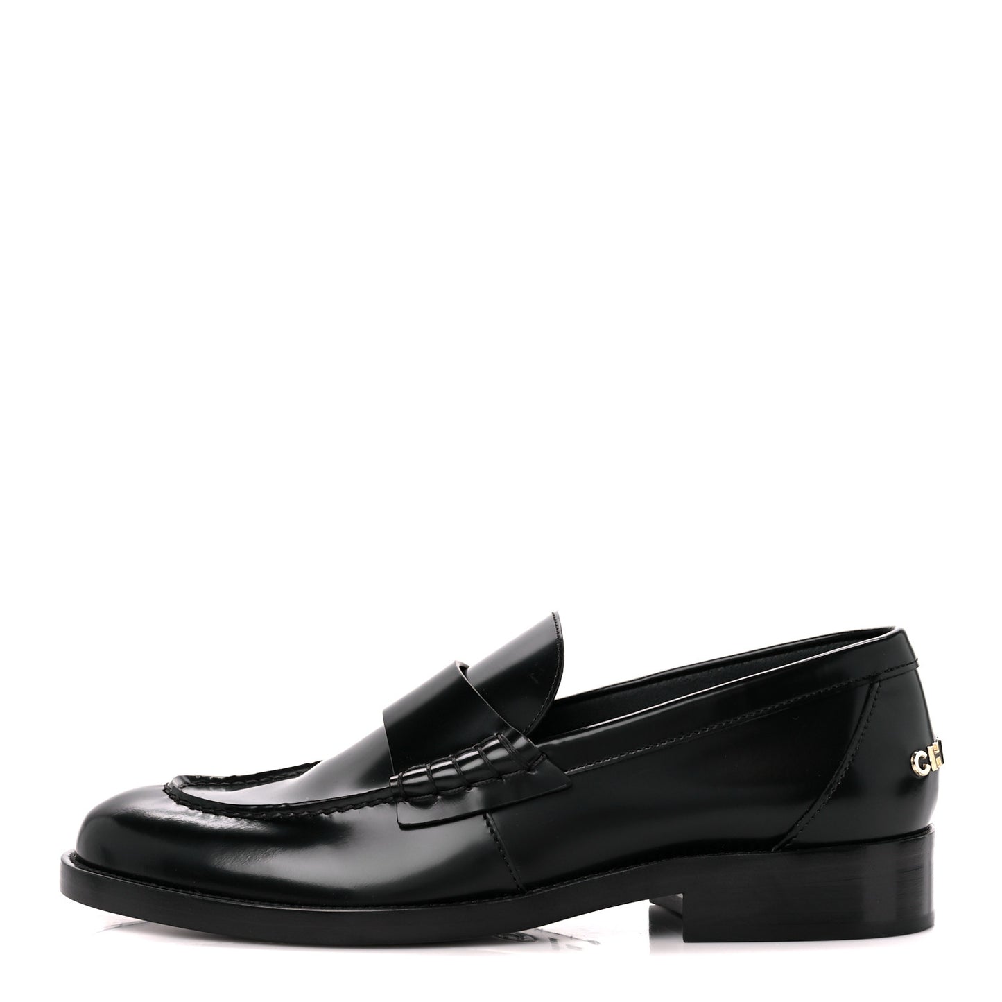 Shiny Calfskin Logo Loafers 39 Black