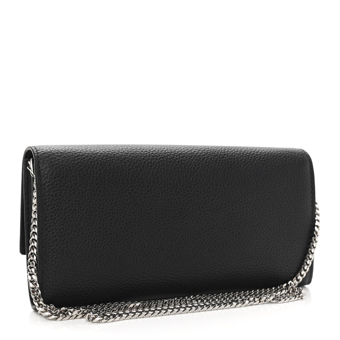 Pebbled Calfskin Skull Wallet on Chain Black