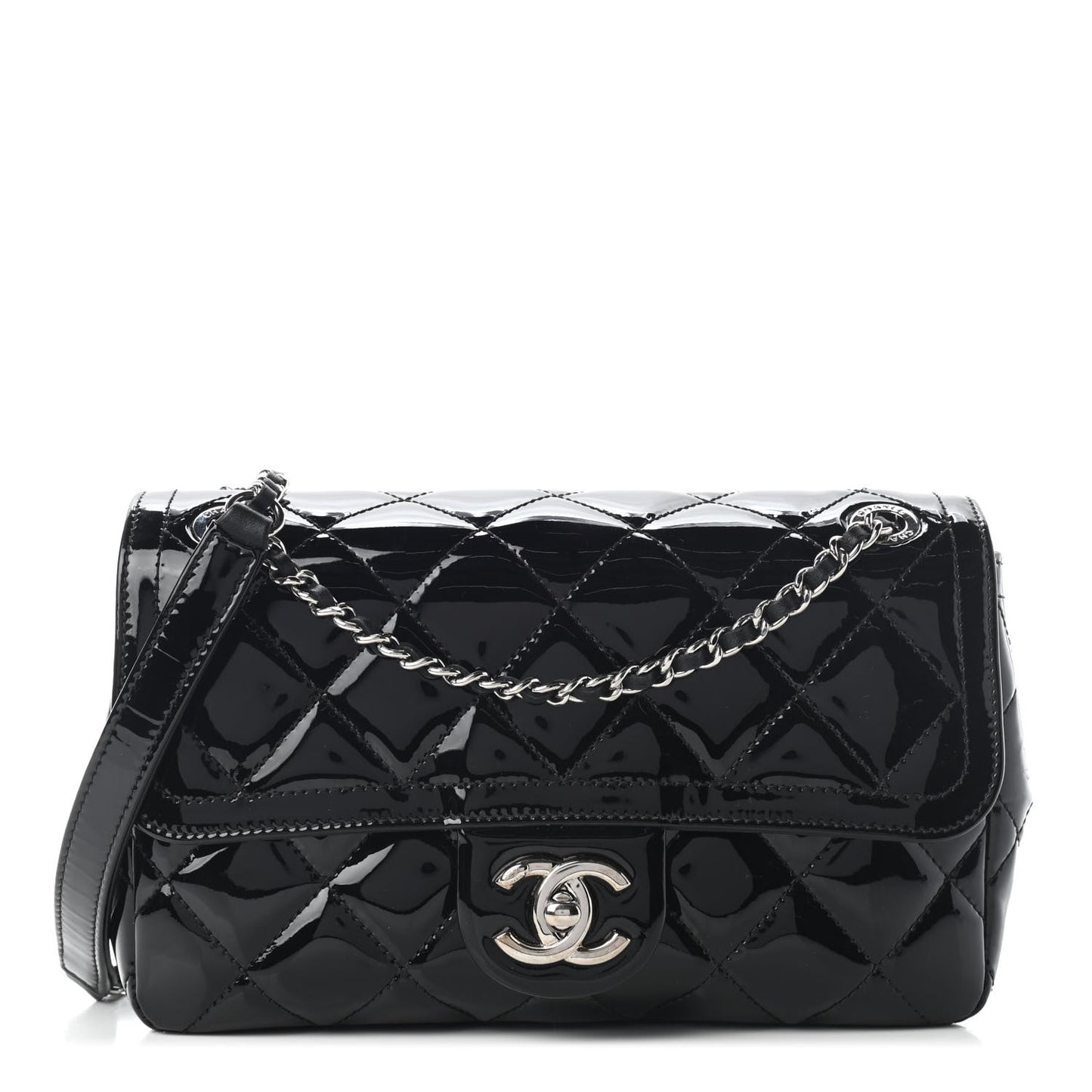 Patent Quilted Small Coco Shine Flap Black