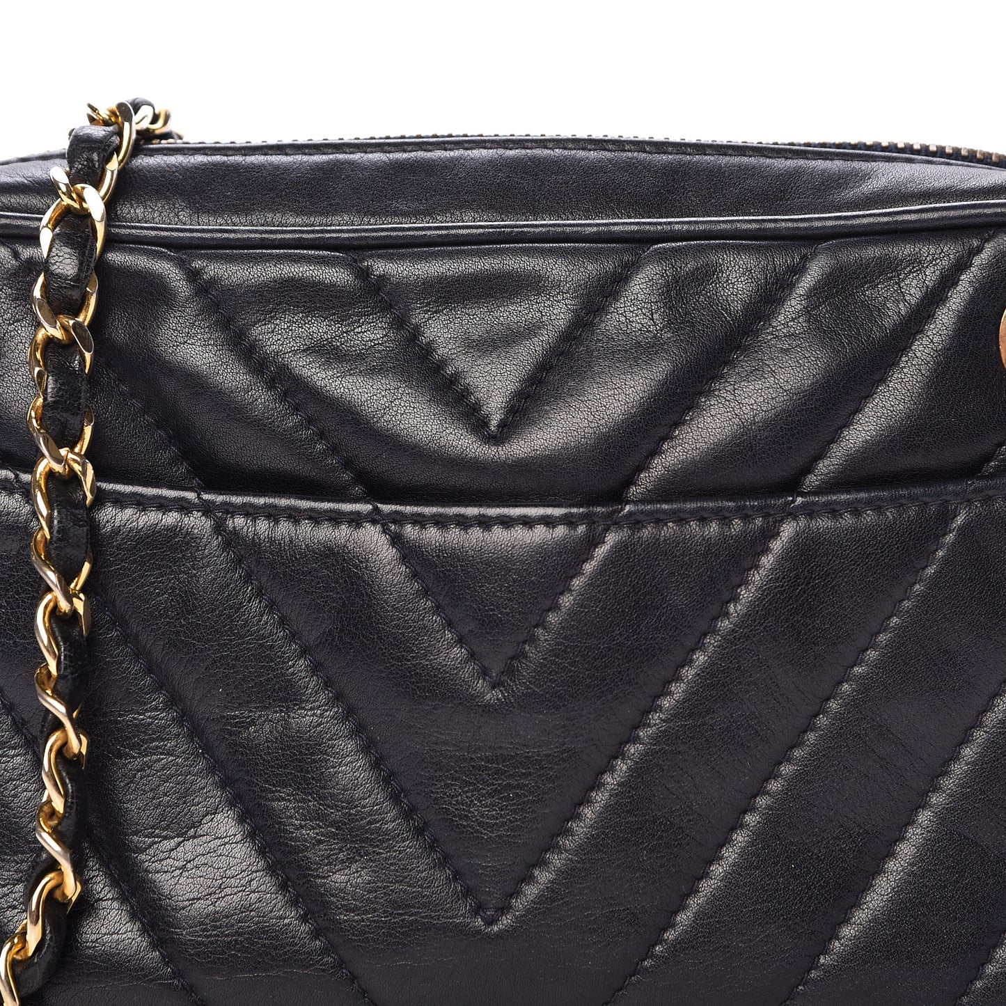 Lambskin Chevron Quilted Small Camera Case Black