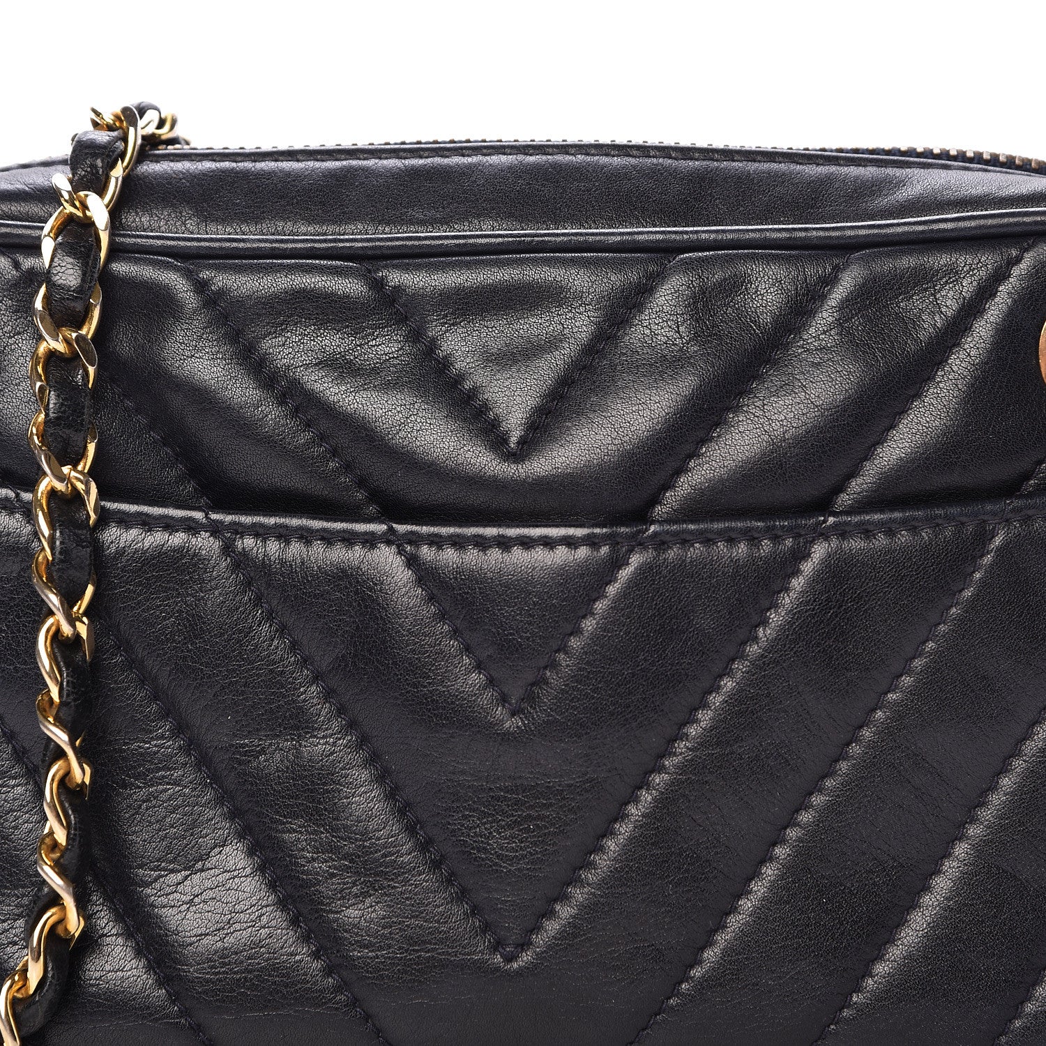 Chanel Lambskin Chevron Quilted Small Camera Case Black 16 of 18