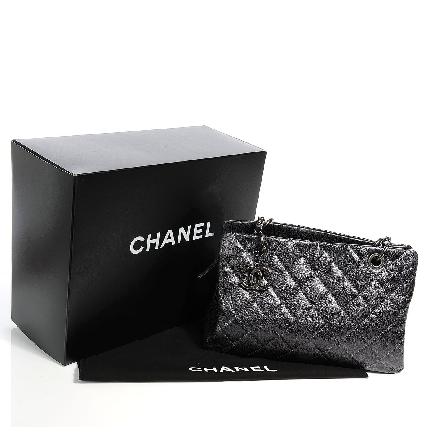 Caviar Timeless CC Large Zip Shopping Tote Dark Silver