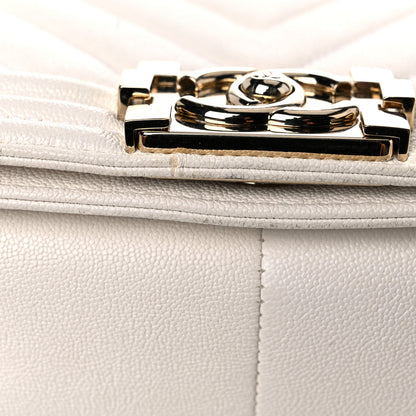 Chanel Caviar Chevron Quilted Medium Boy Flap White 13 of 13