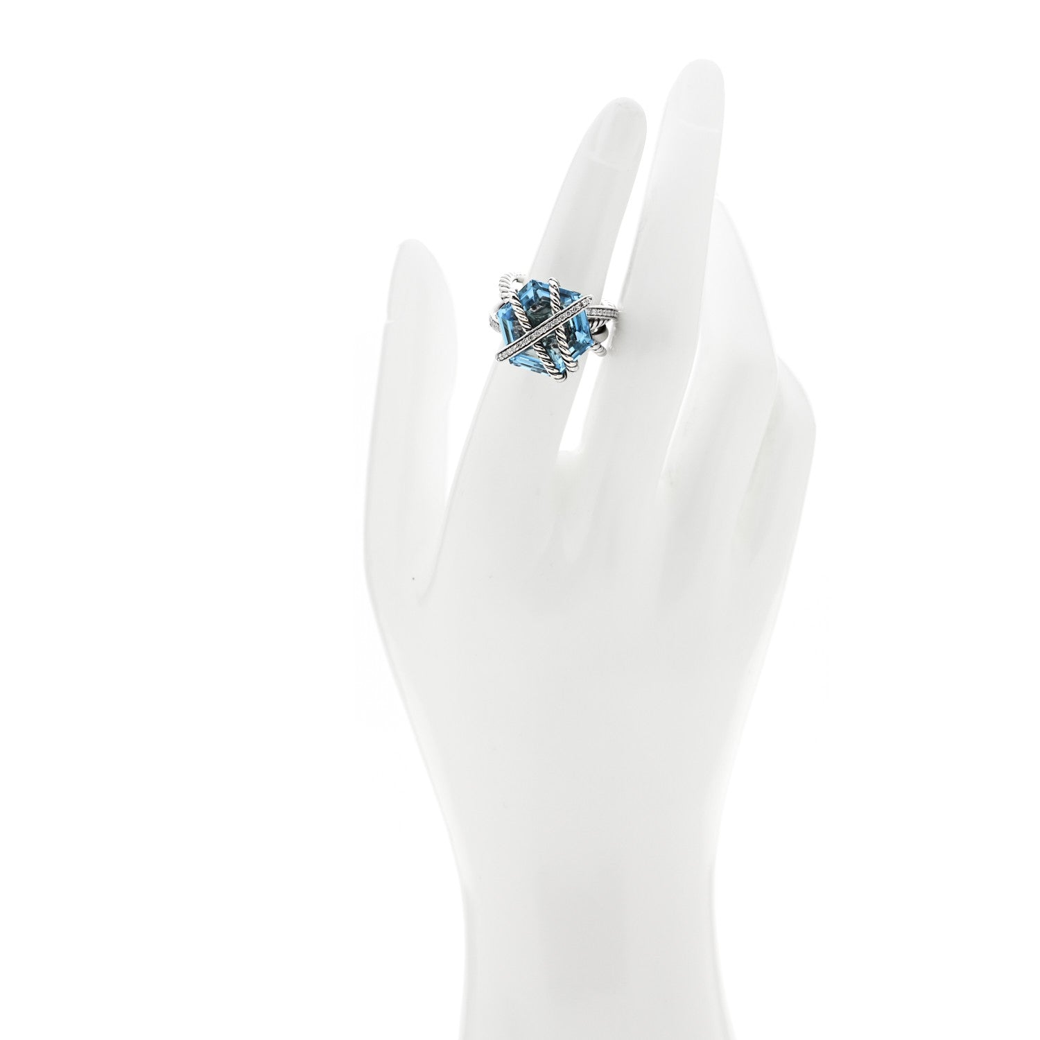 David Yurman Sterling Silver Diamond Blue Topaz 16mm Cable Wrap Ring 51 5.75 2 of 6