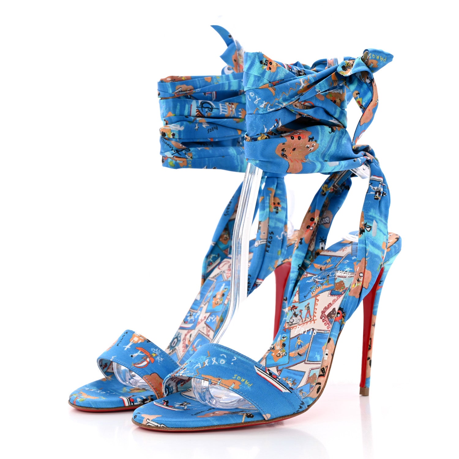 Christian Louboutin Crepe Satin Greekaba Du Desert 100 Sandal 39 Blue Multicolor 3 of 8