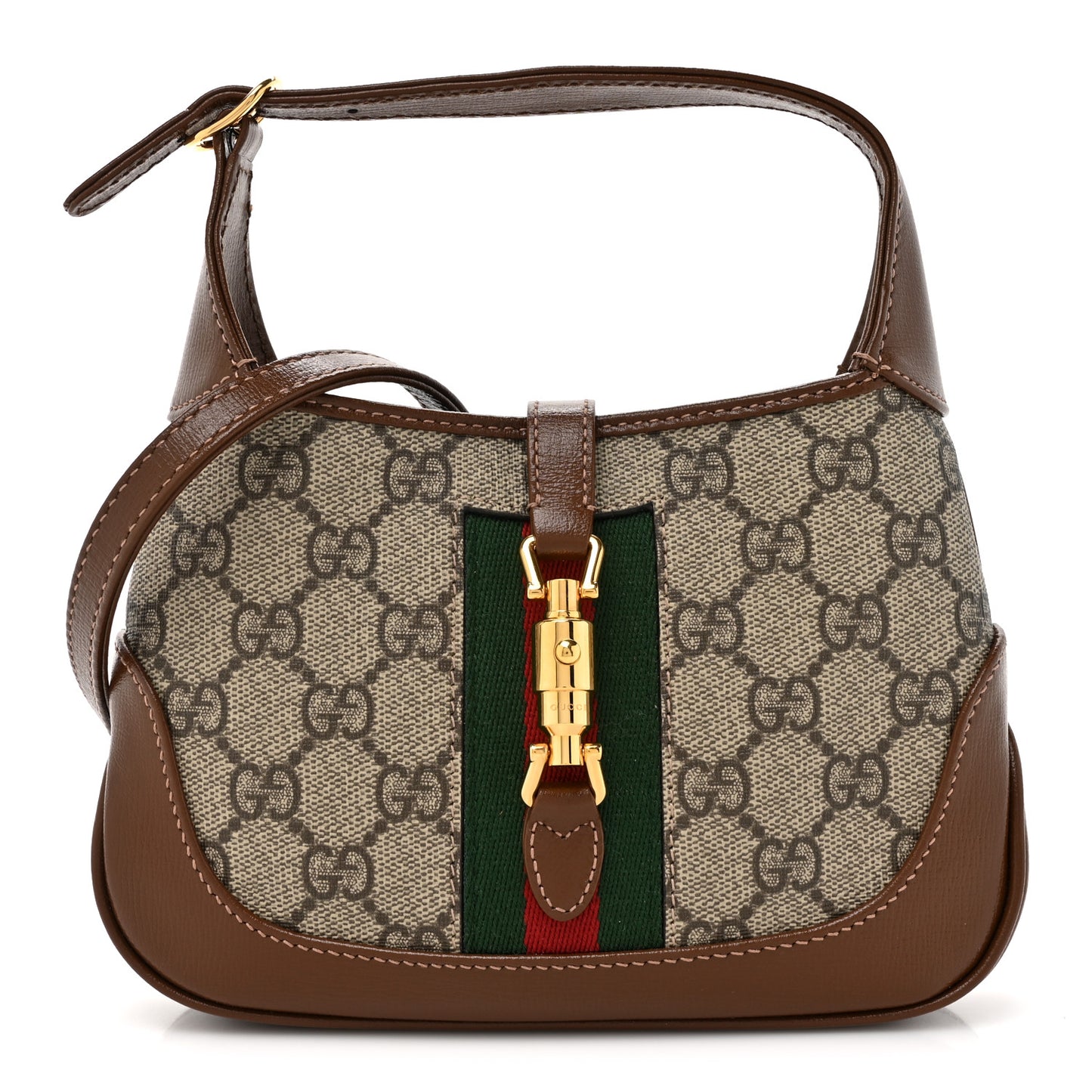 GG Supreme Monogram Azalea Calfskin Web Mini Jackie 1961 Hobo Beige Ebony Brown Sugar