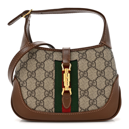 Gucci GG Supreme Monogram Azalea Calfskin Web Mini Jackie 1961 Hobo Beige Ebony Brown Sugar 1 of 11