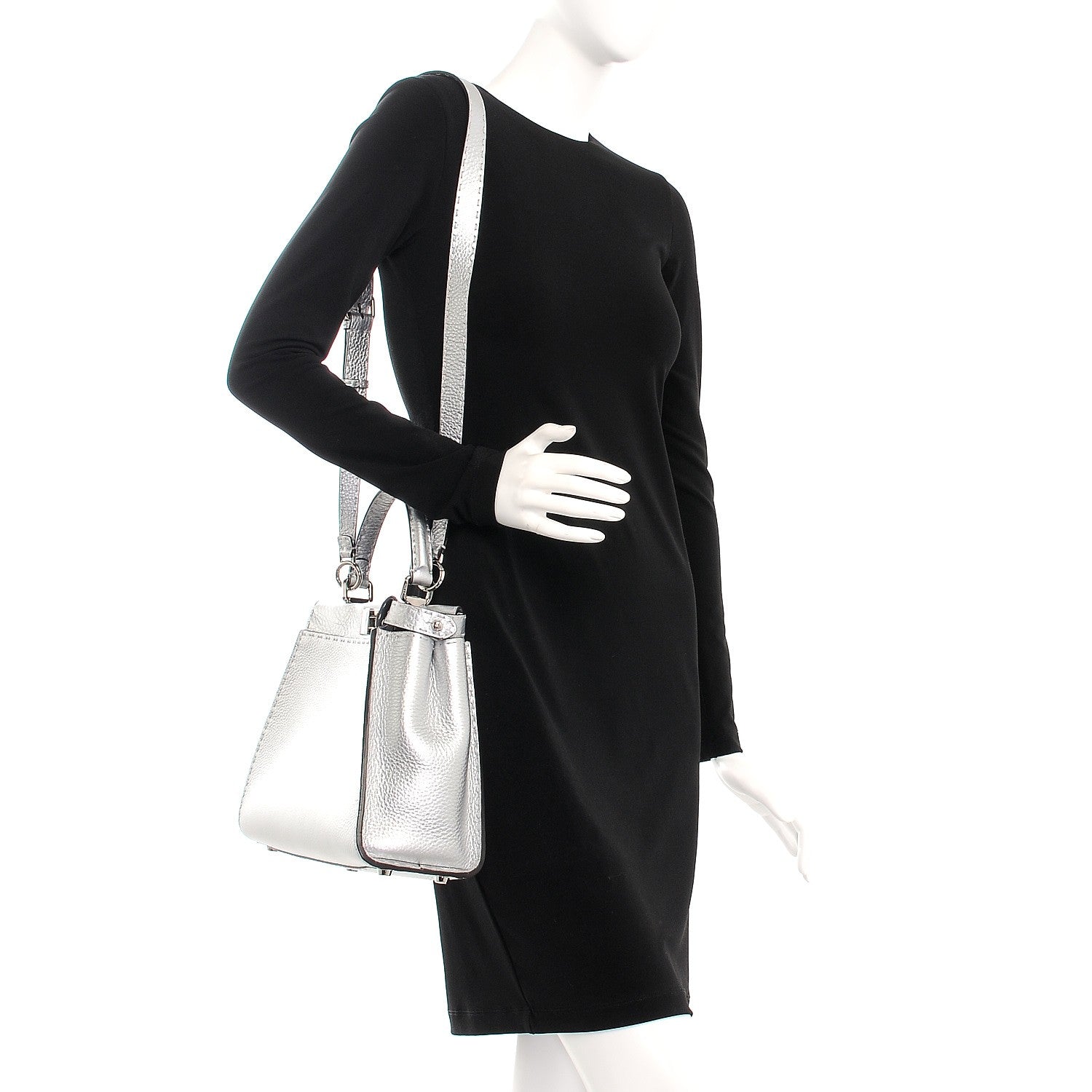 Fendi Cuoio Romano Lux Selleria Medium Peekaboo Iconic Satchel Argento 2 of 8