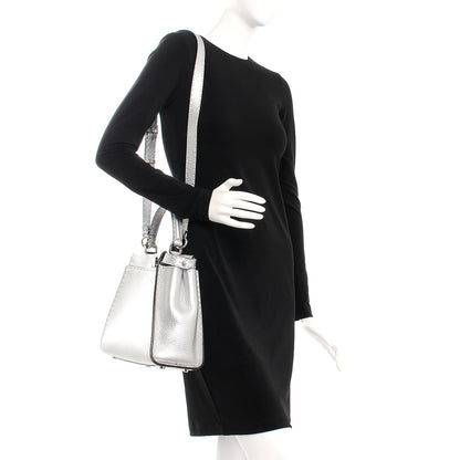 Fendi Cuoio Romano Lux Selleria Medium Peekaboo Iconic Satchel Argento 2 of 8